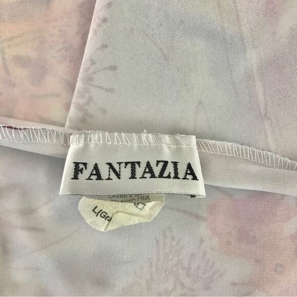 Fantazia Blue & Pink Blouse Watercolor Landscape w/ Blue Rhinestones Top - Picture 7 of 7